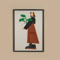 THE GIRL CARRYING MONSTERA TABLE | 3D Wooden Framed Wall Art