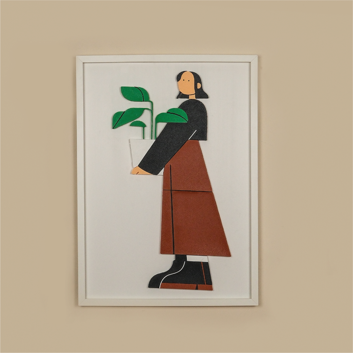 THE GIRL CARRYING MONSTERA TABLE | 3D Wooden Framed Wall Art